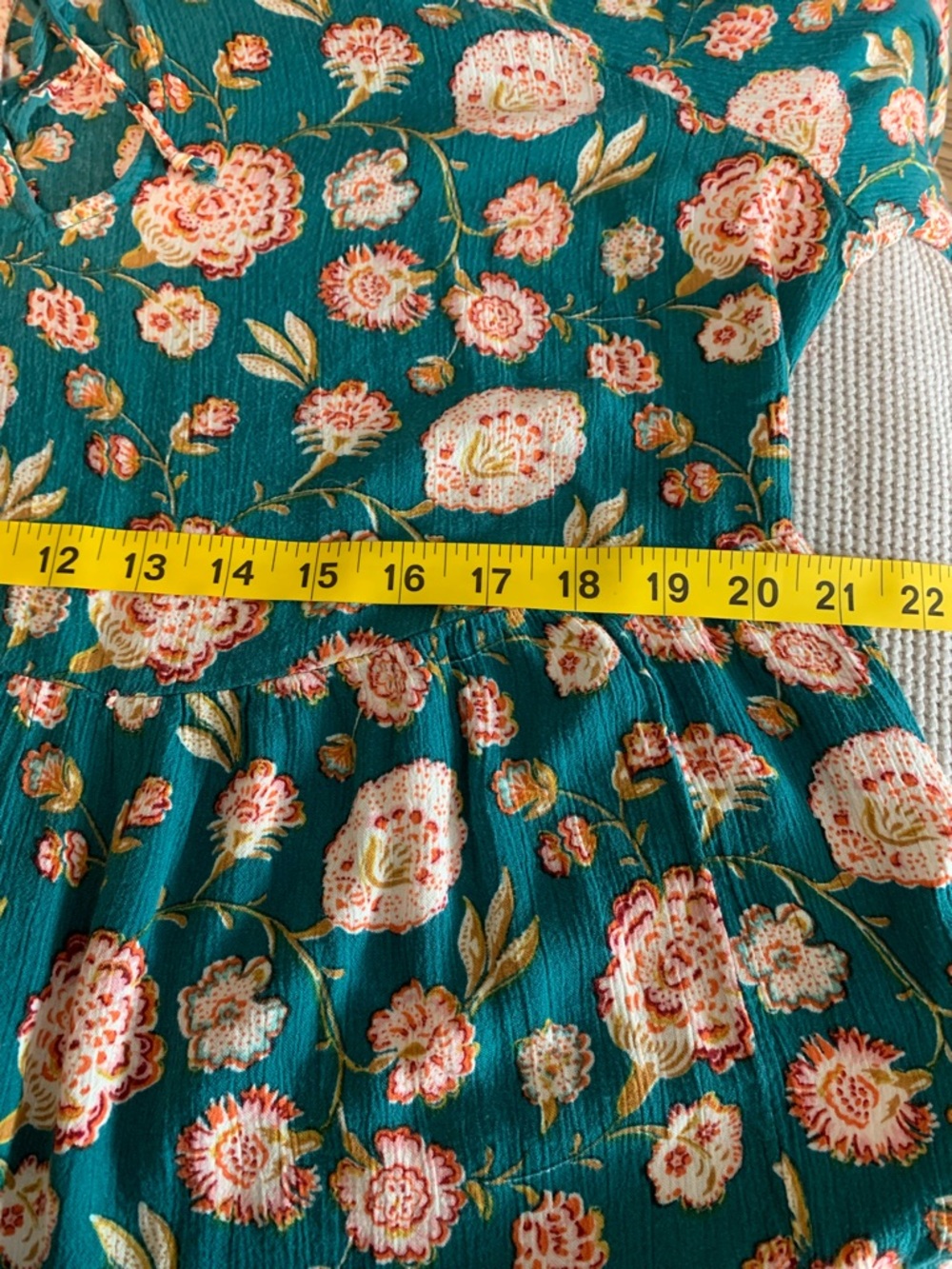 Wonderly Teal Floral Long-Sleeve Ruffle Peasant Blouse Large Rayon  Lightweight - Picture 7 of 8
